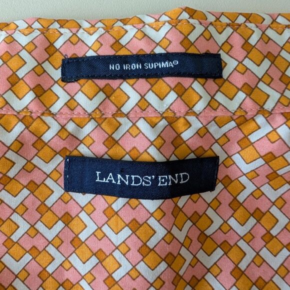Lands' End No Iron Supima Oxford Button Down Shirt Womens Medium Orange Graphic - Picture 5 of 6